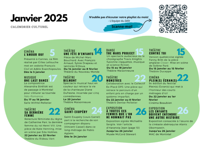 Calendrier culturel – Janvier 2025